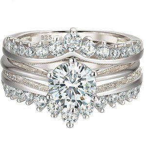 Luxury Solid 925 Sterling Silver Wedding Engagement Rings Set For Women